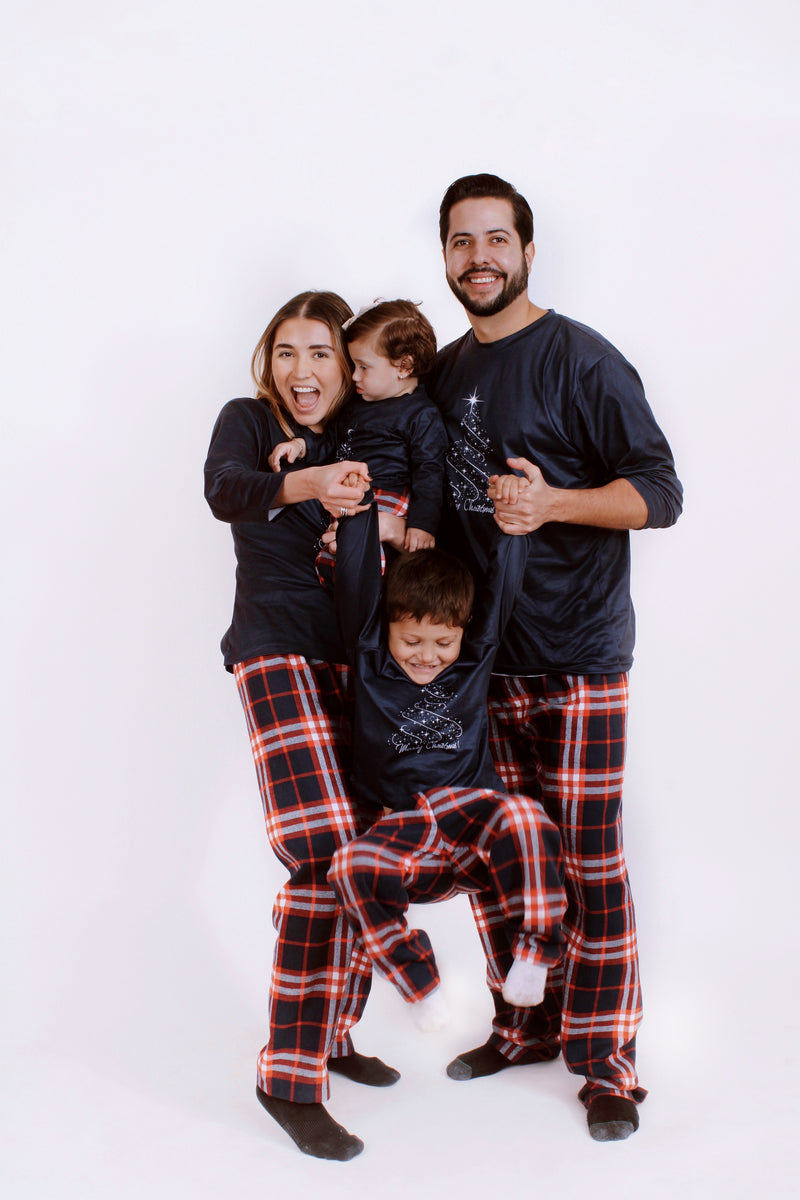 Pijama Navideña de cuadros y pino Merry Christmas para Niños