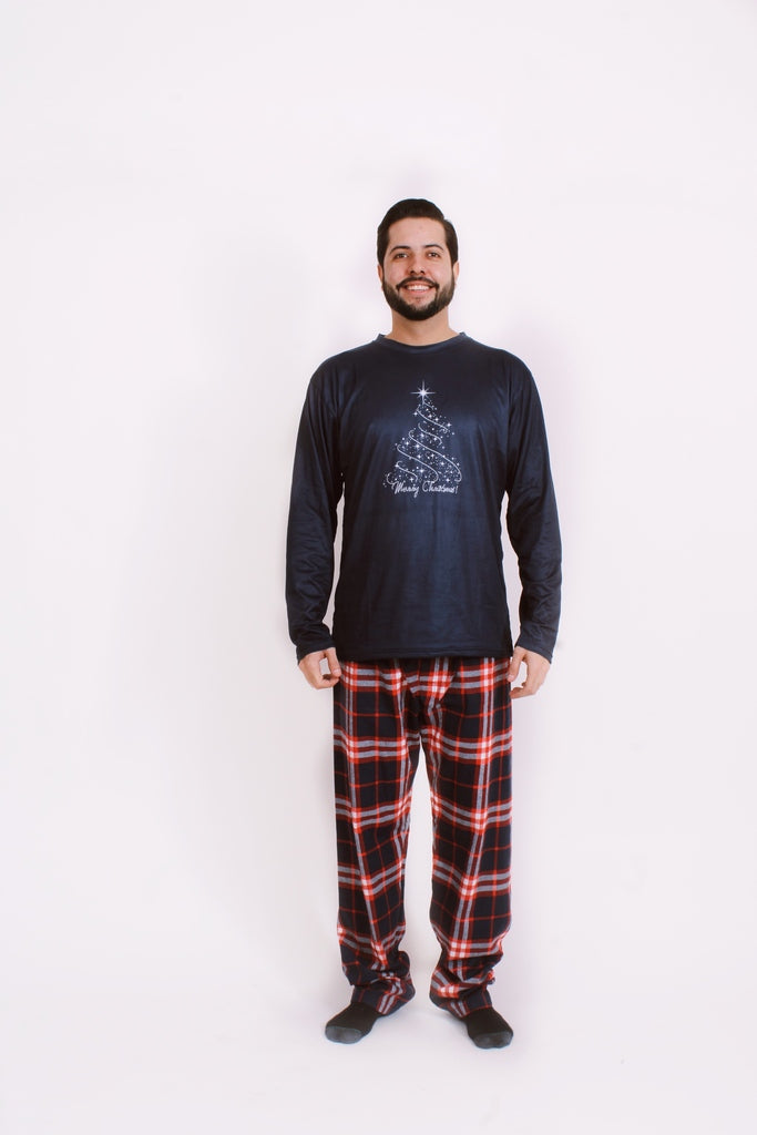 Pijama Navideña de cuadros y pino Merry Christmas para Caballero